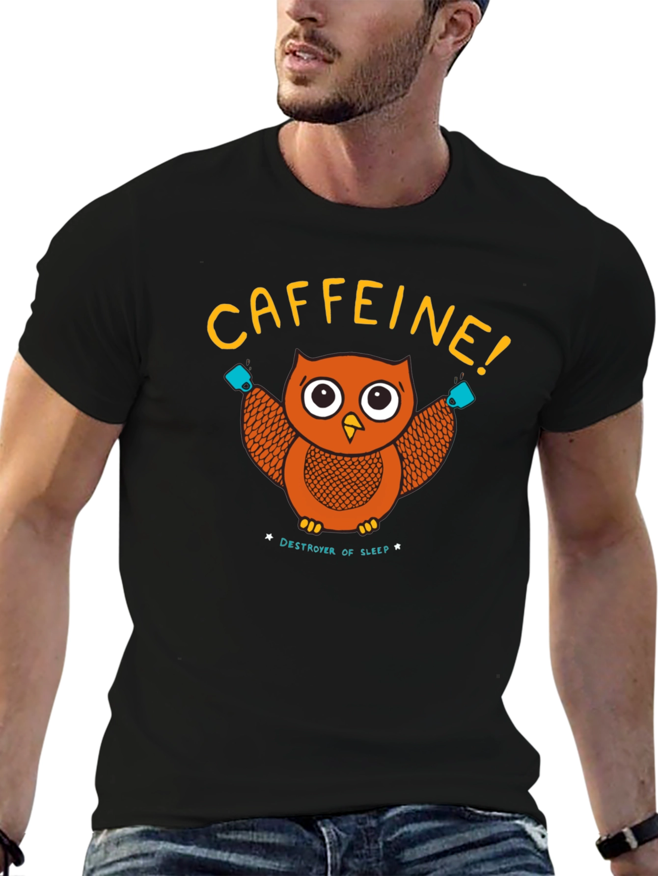 Caffeine Owl Graphic T-Shirt - Destroyer of Sleep