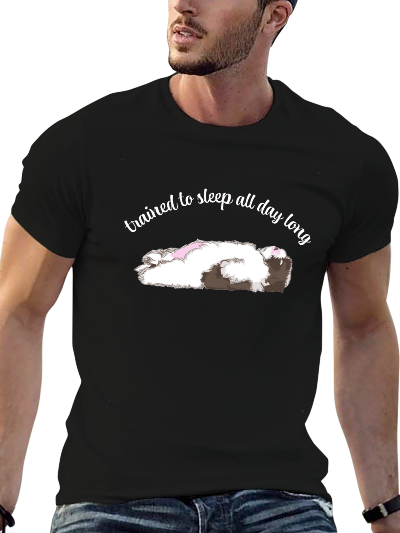 Trained to Sleep All Day Long Black T-Shirt
