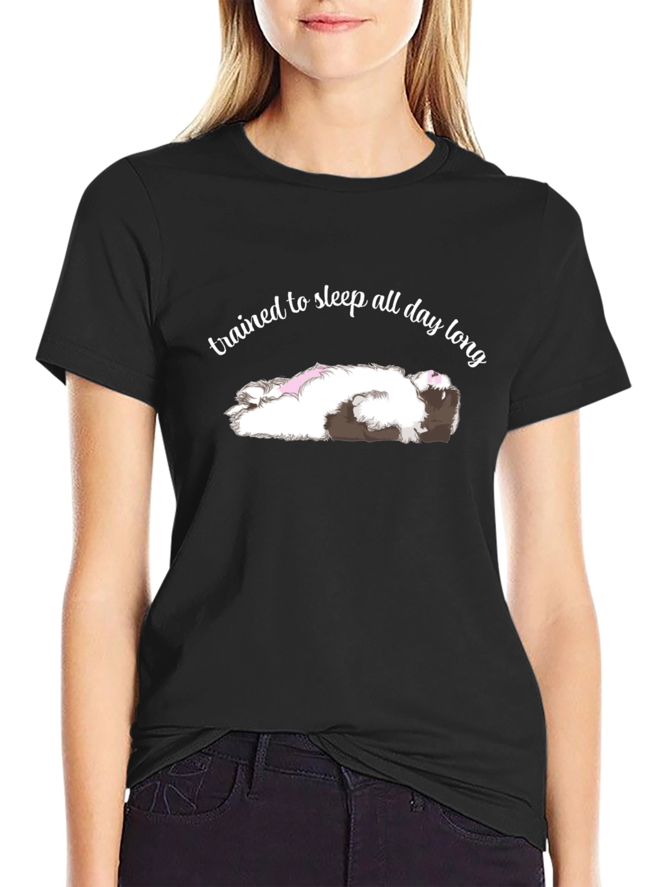 Trained to Sleep All Day Long Black T-Shirt
