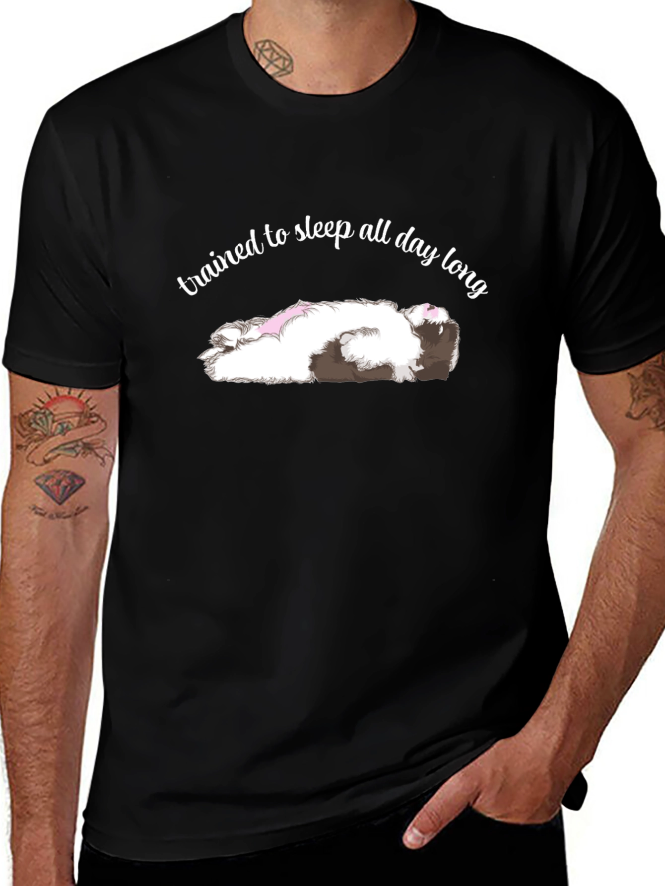 Trained to Sleep All Day Long Black T-Shirt