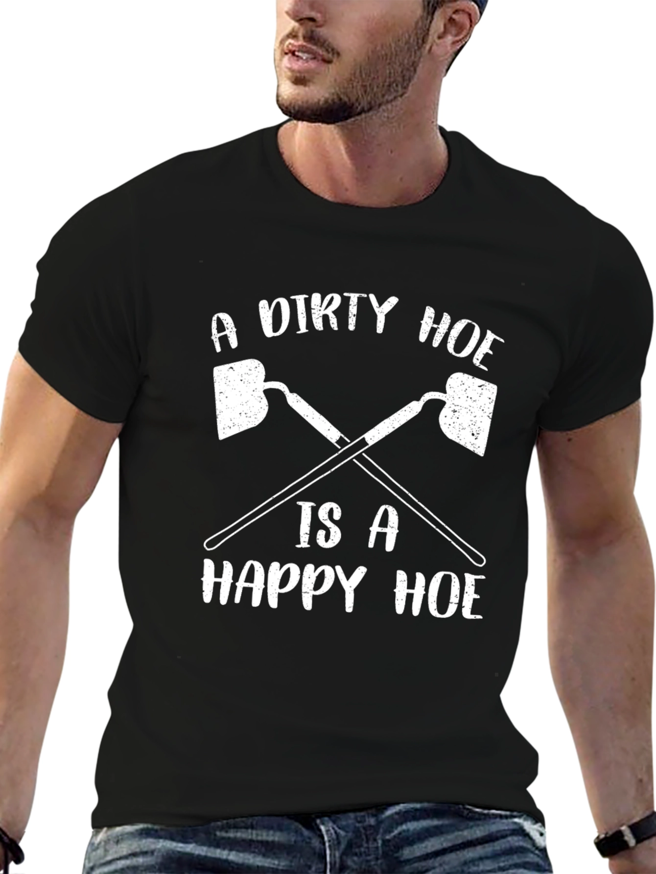 Dirty Hoe Happy Hoe Black T-Shirt Funny Gardening Tee