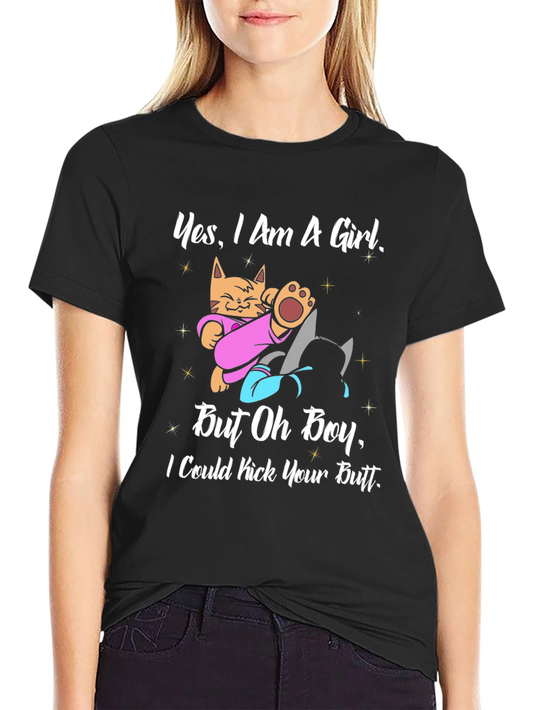 Funny Cat Graphic T-Shirt - Yes I Am A Girl