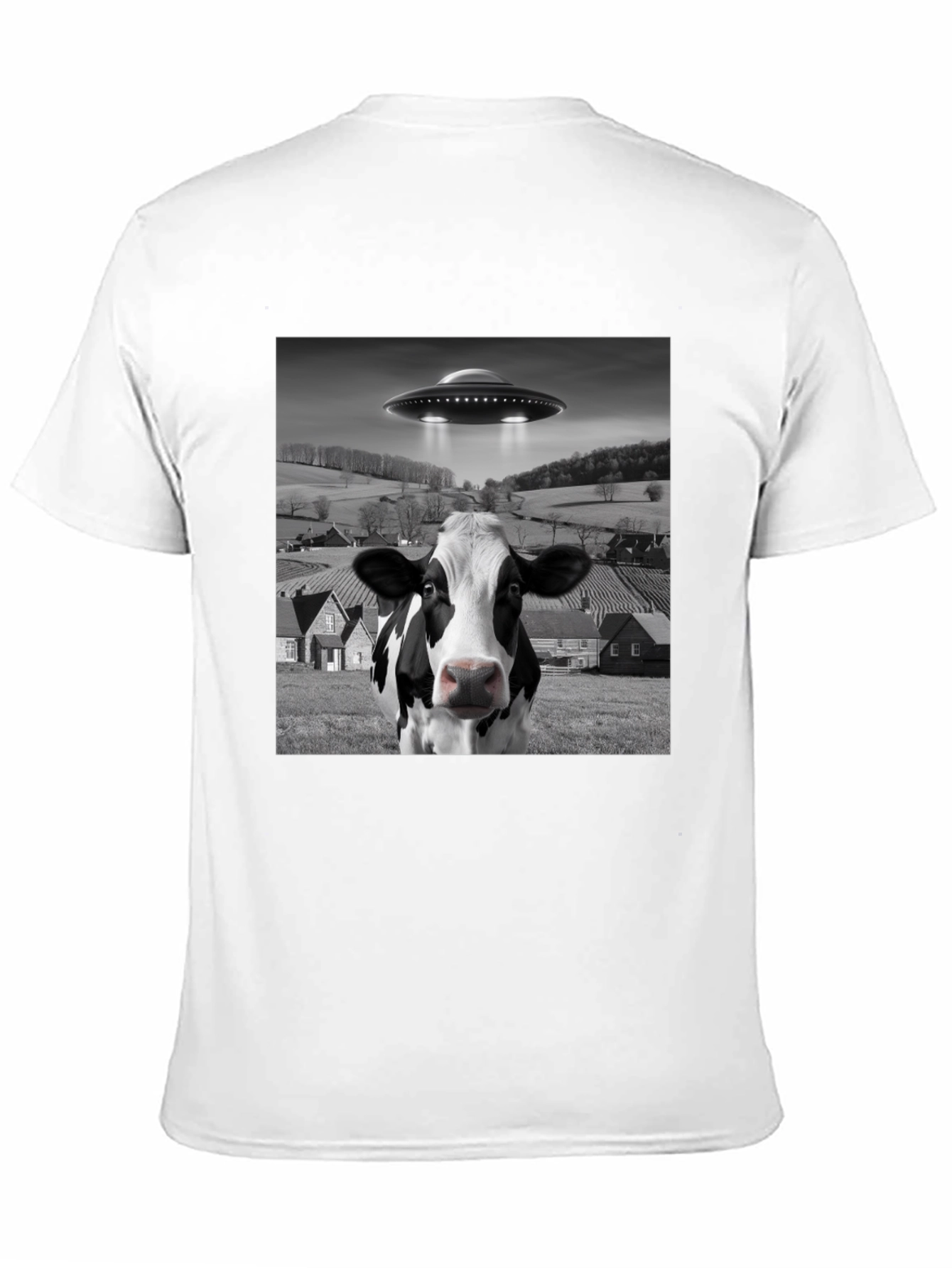 UFO Cow Abduction Black T-Shirt - Novelty Graphic Tee
