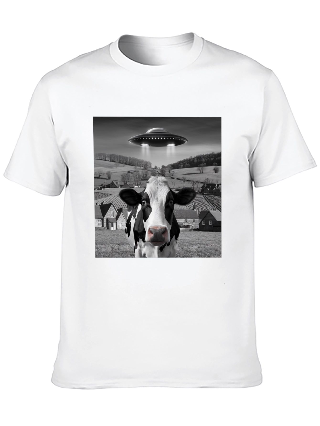 UFO Cow Abduction Black T-Shirt - Novelty Graphic Tee