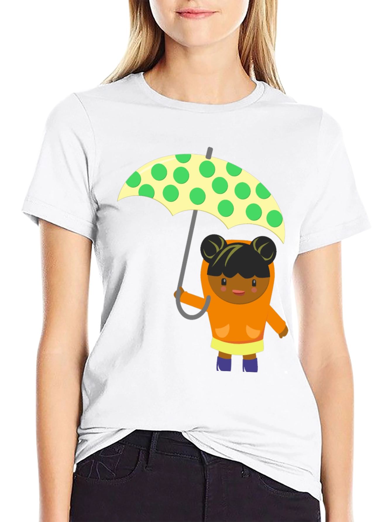 Cute Girl with Umbrella Graphic Tee