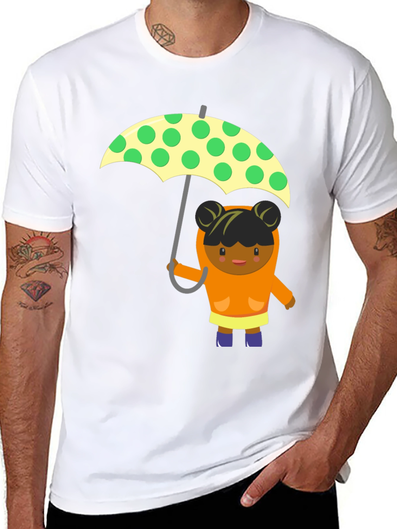 Cute Girl with Umbrella Graphic Tee