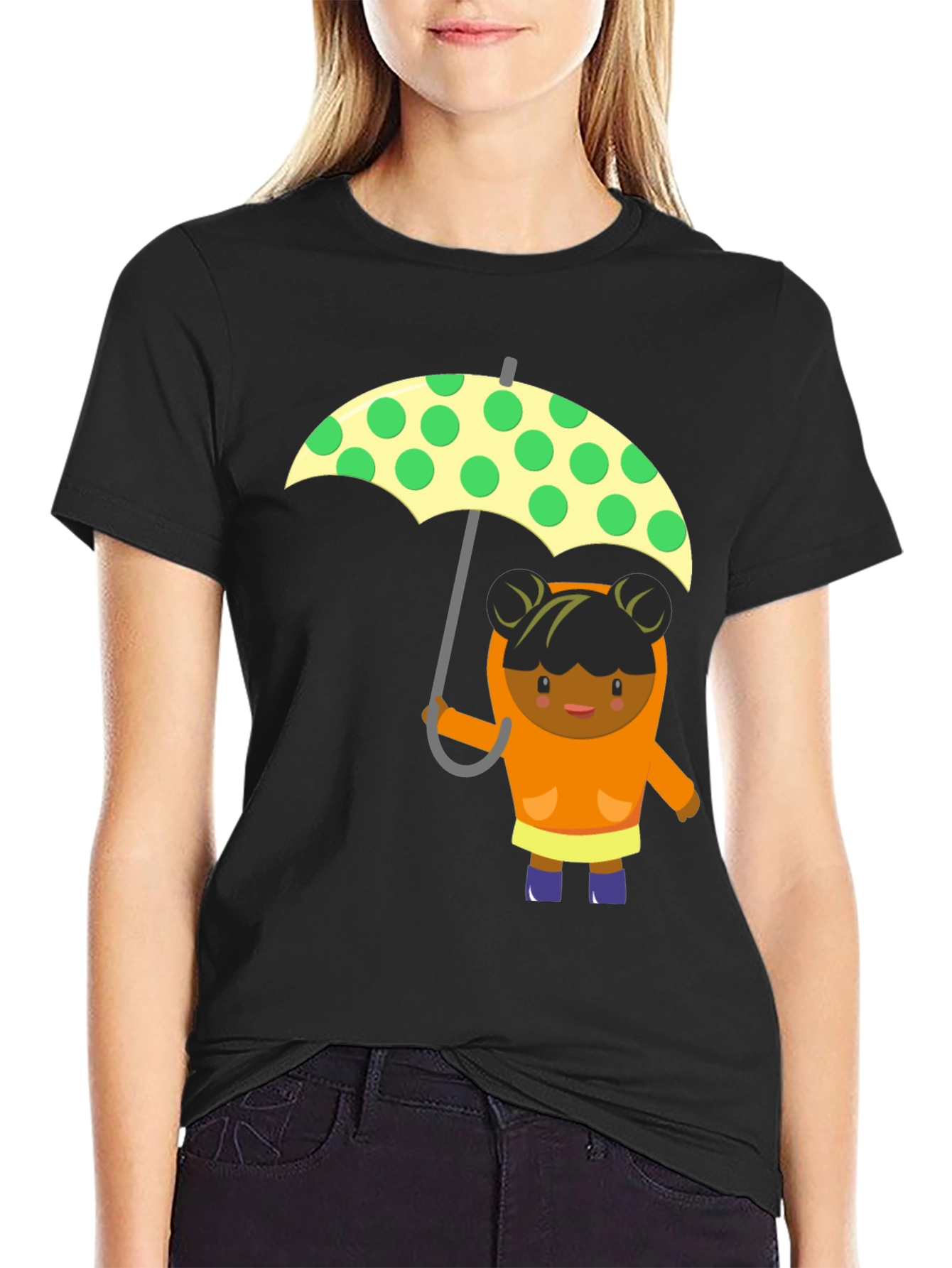 Cute Girl with Umbrella Graphic Tee