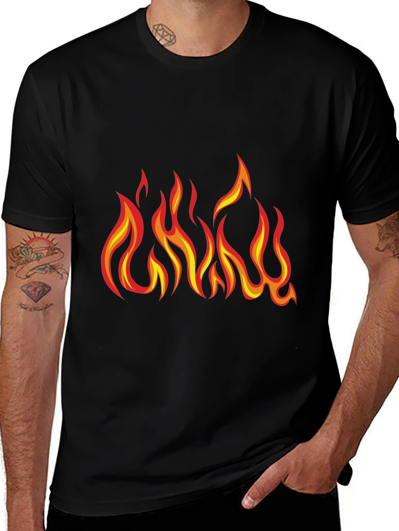 Fiery Flame Graphic T-Shirt - Bold Black Tee