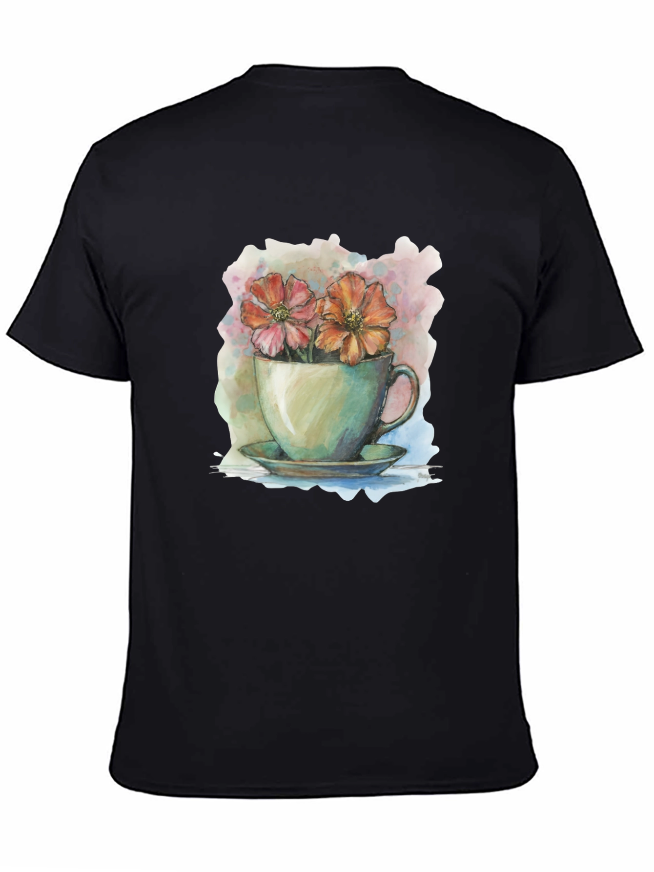 Floral Teacup Graphic Tee - Artistic Casual Wear
