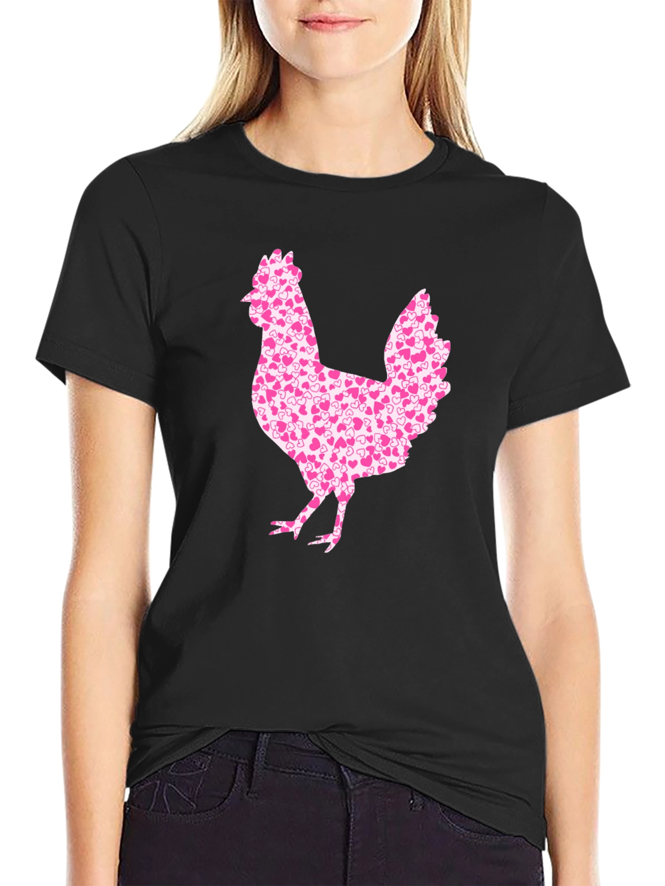 Chicken Heart Pattern Mens Black T-Shirt