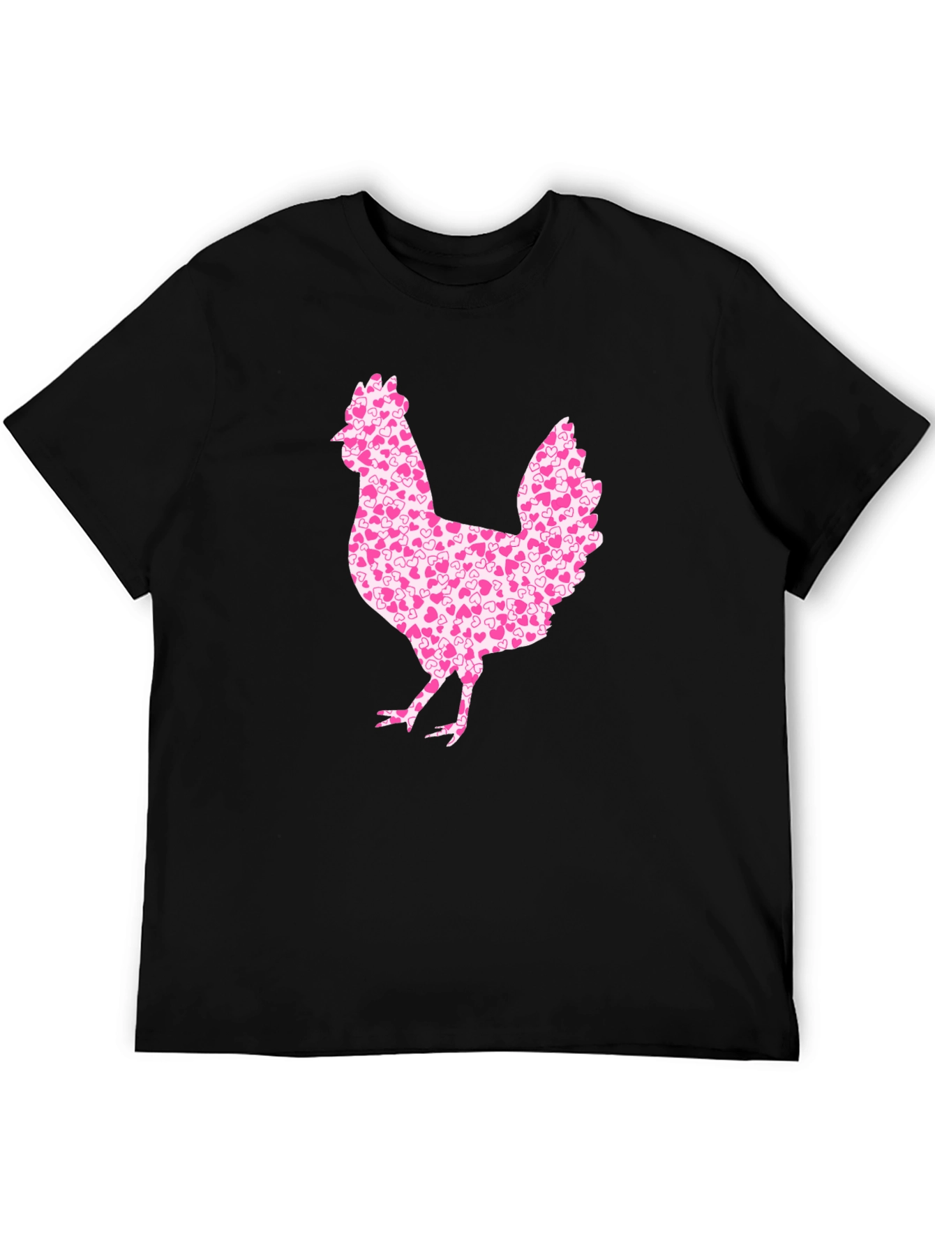 Chicken Heart Pattern Mens Black T-Shirt