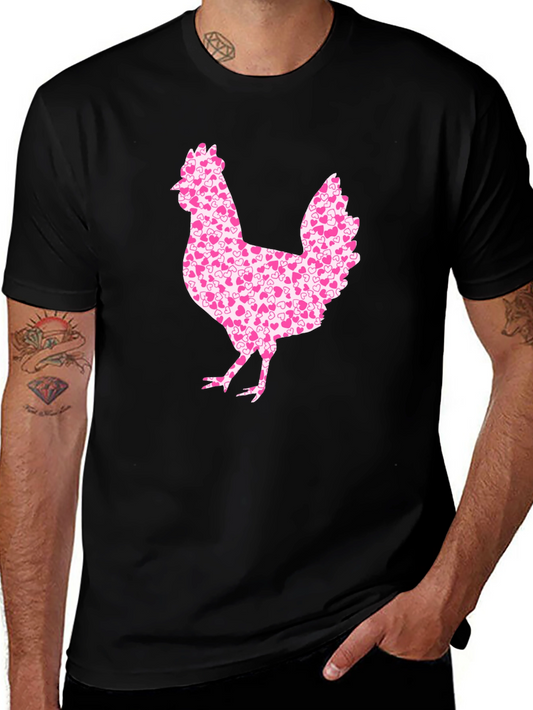Chicken Heart Pattern Mens Black T-Shirt