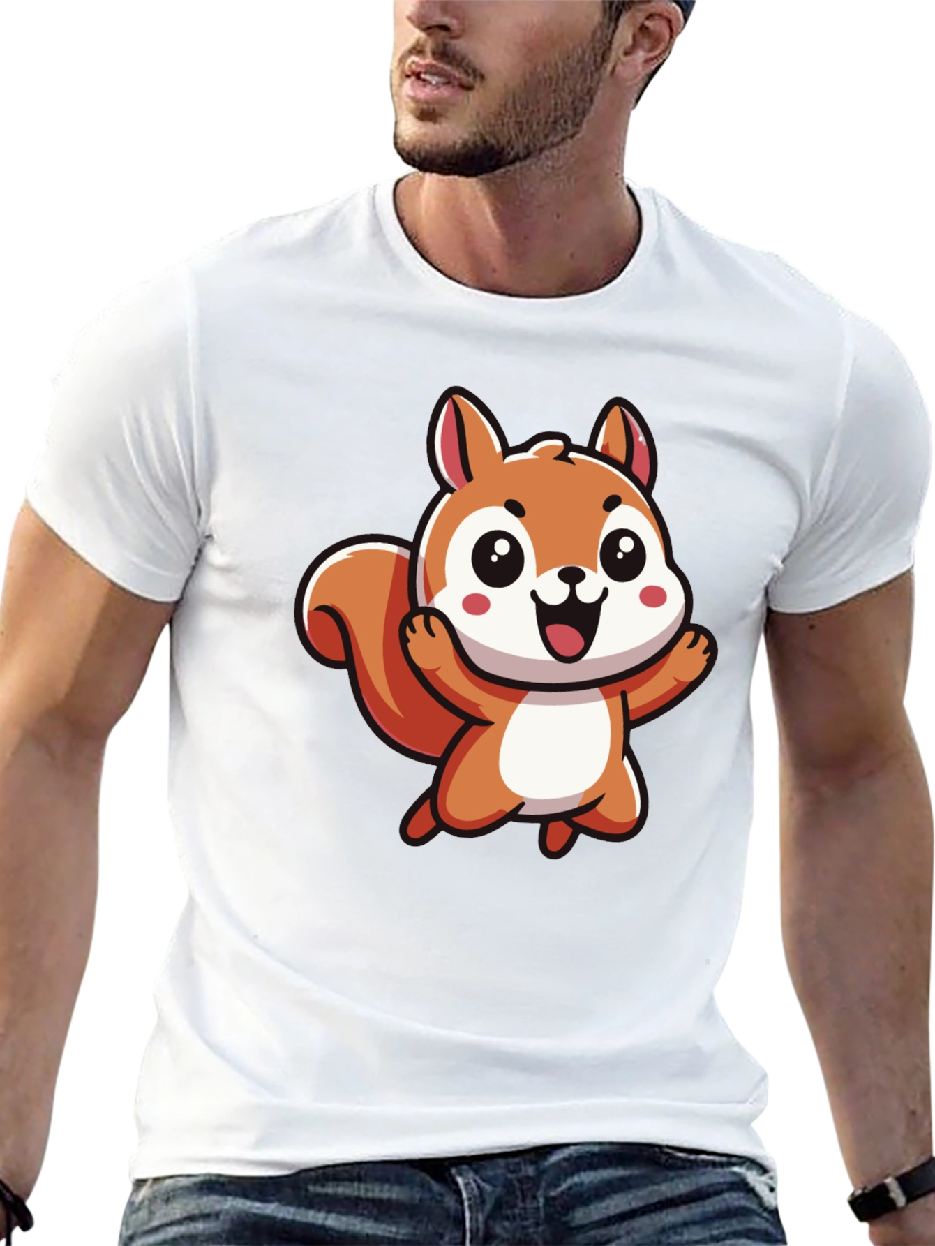 Cute Cartoon Squirrel Black T-Shirt