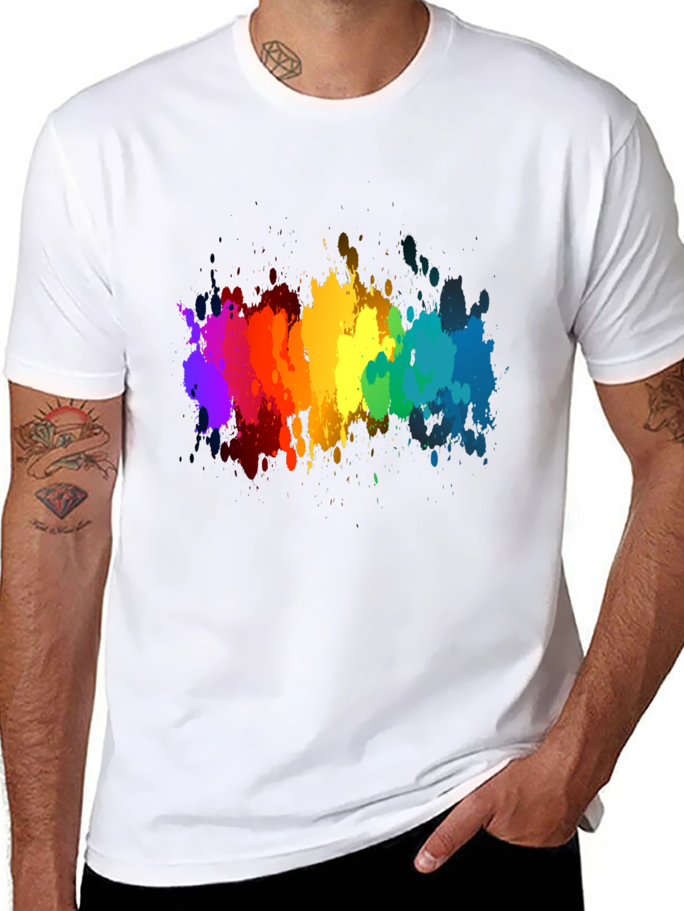Rainbow Splatter Black T-Shirt