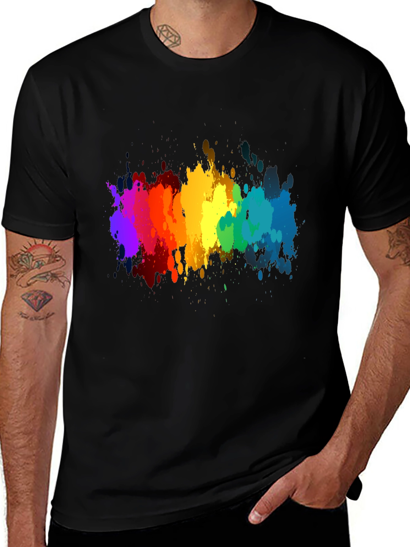 Rainbow Splatter Black T-Shirt
