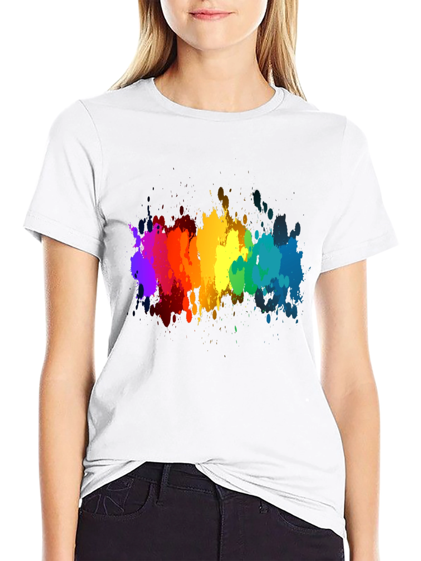 Rainbow Splatter Black T-Shirt