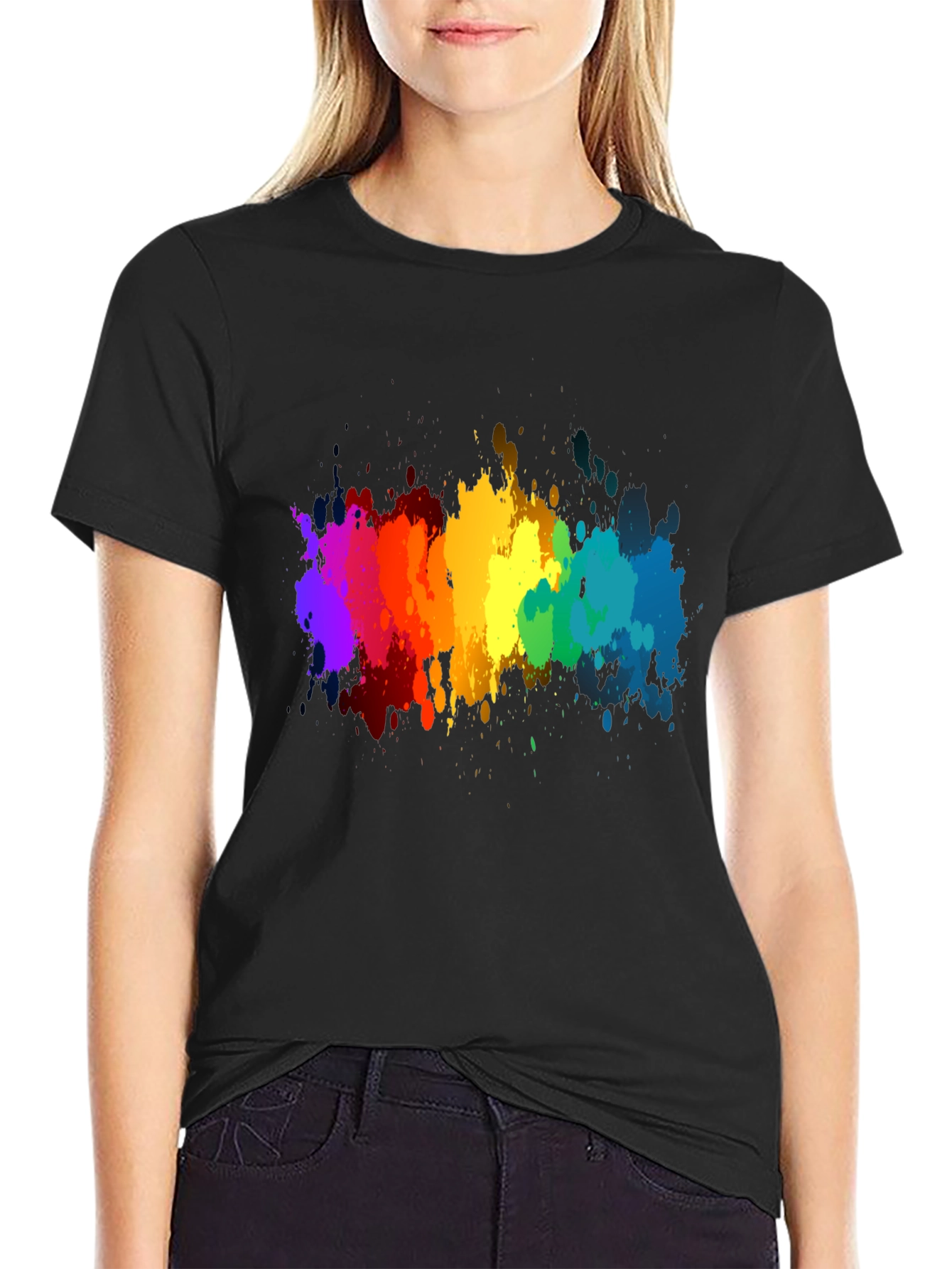 Rainbow Splatter Black T-Shirt