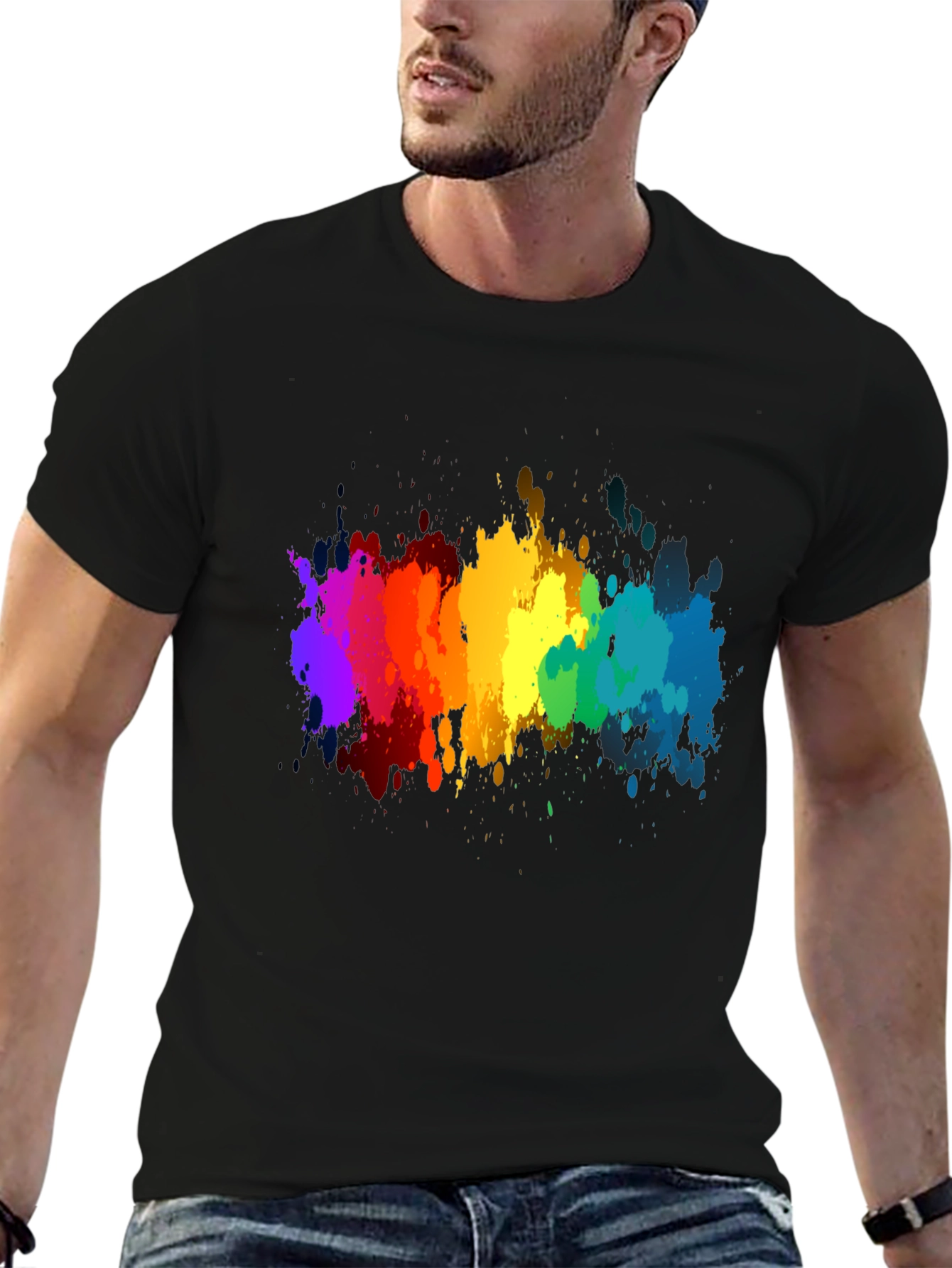 Rainbow Splatter Black T-Shirt
