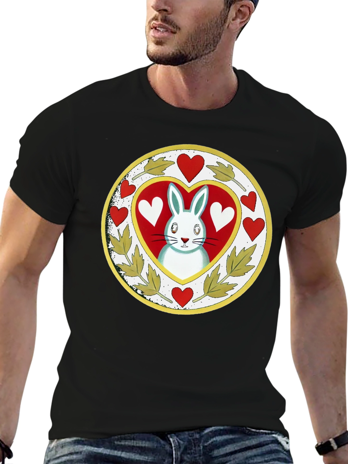 Rabbit Heart Graphic Tee - Black Cotton Blend