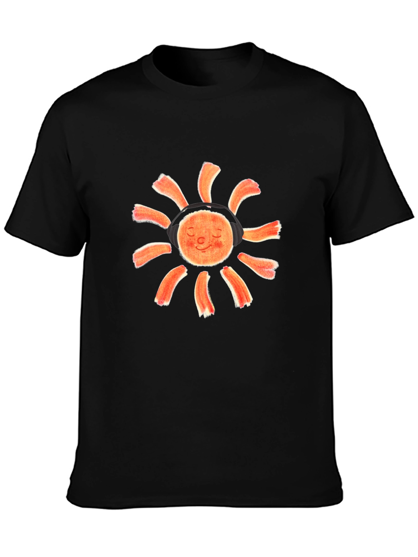 Sun With Headphones Black Graphic T-Shirt
