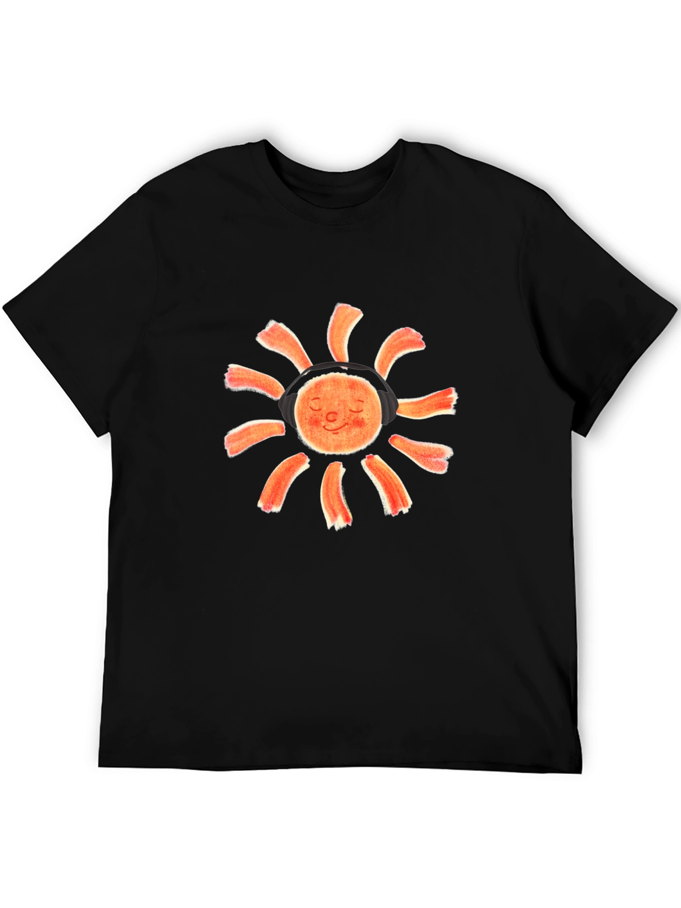 Sun With Headphones Black Graphic T-Shirt
