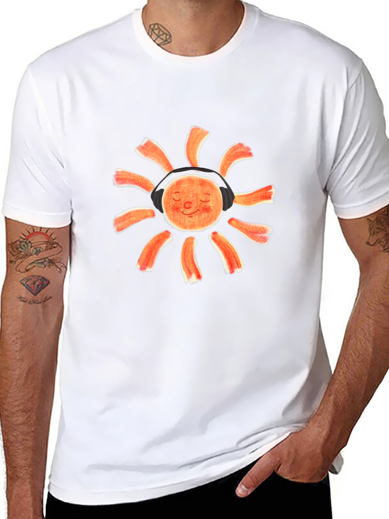 Sun With Headphones Black Graphic T-Shirt