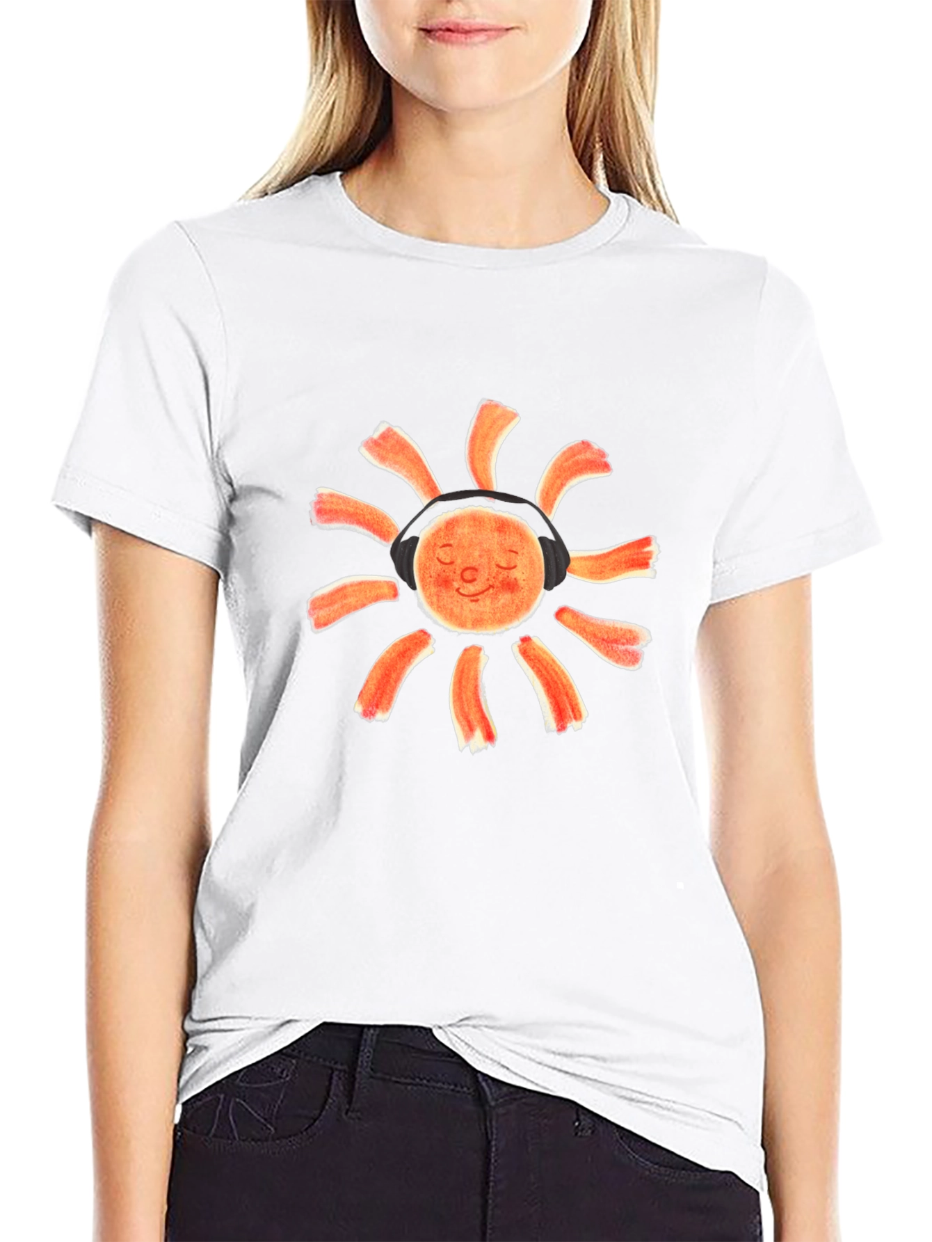 Sun With Headphones Black Graphic T-Shirt