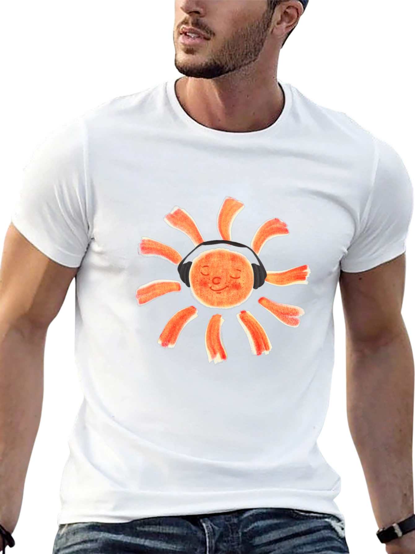 Sun With Headphones Black Graphic T-Shirt