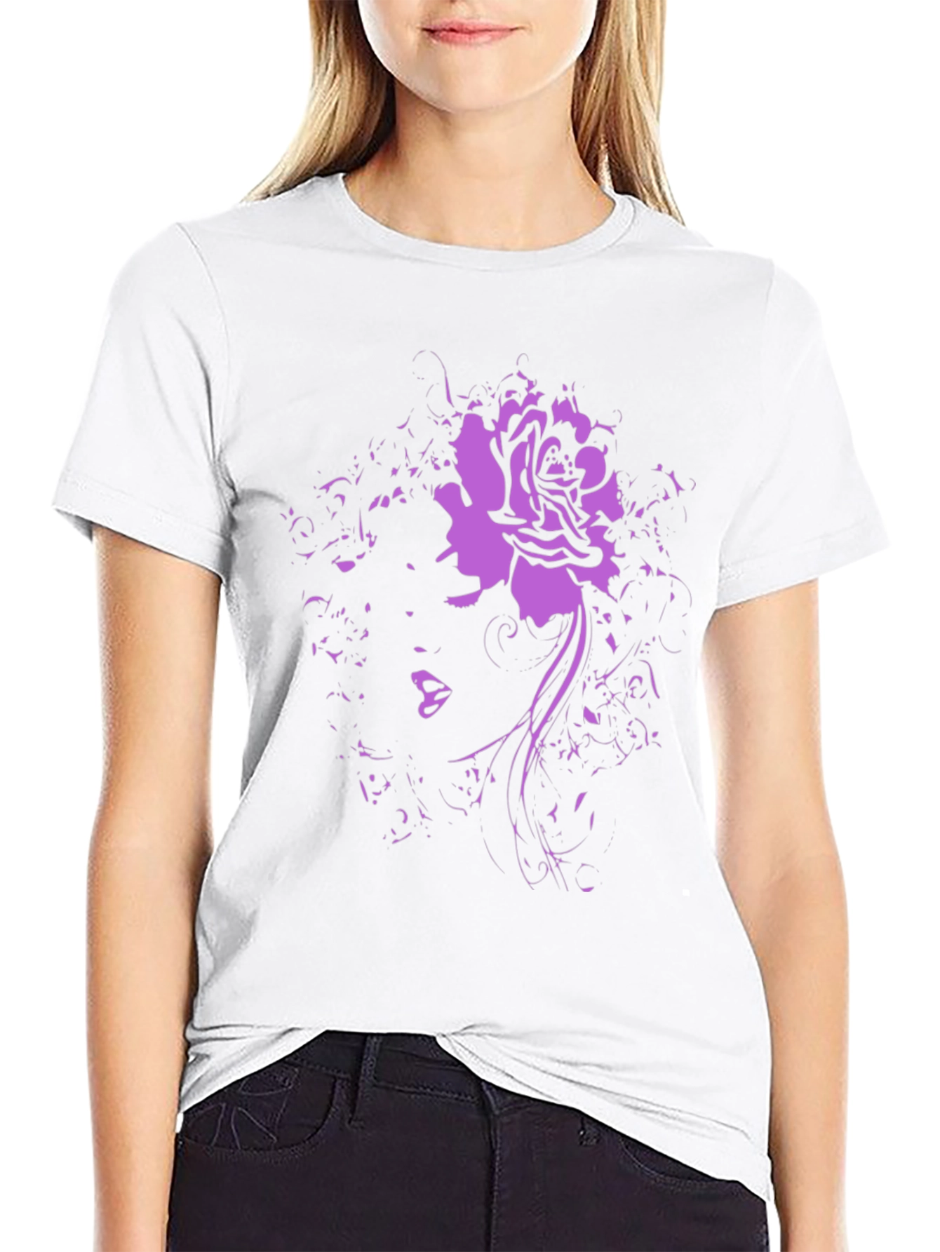 Abstract Rose Graphic Tee - Modern Black T-Shirt
