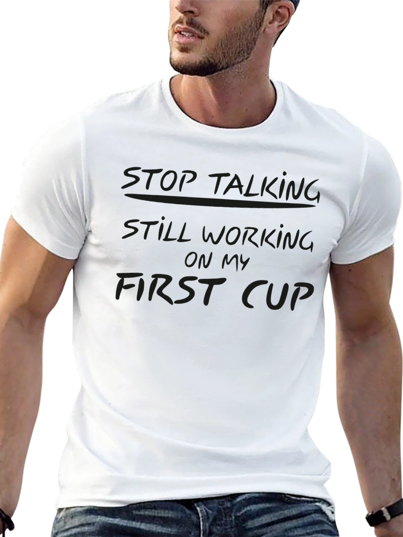 Stop Talking First Cup Black Graphic Tee