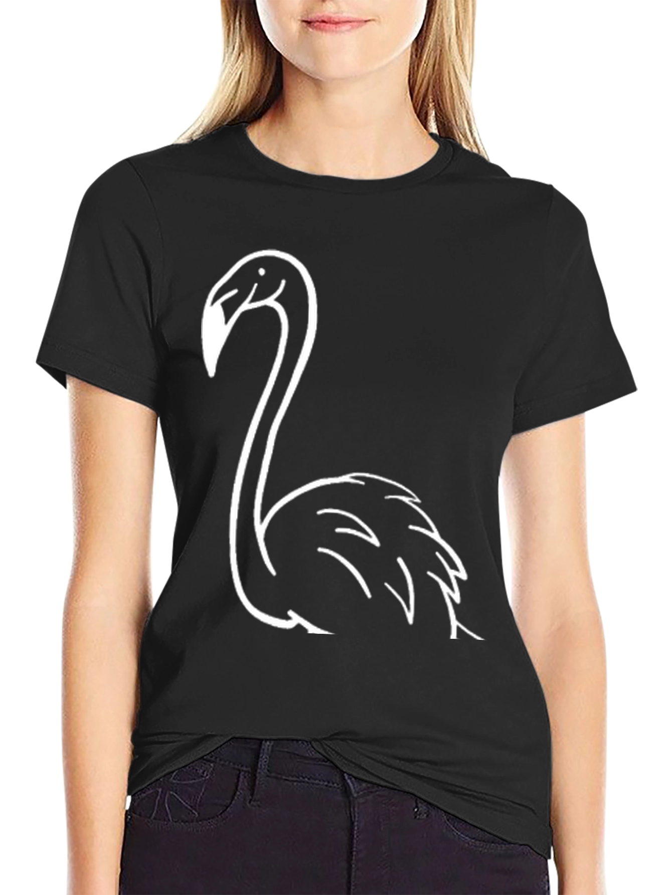 Black T-Shirt with White Flamingo Graphic