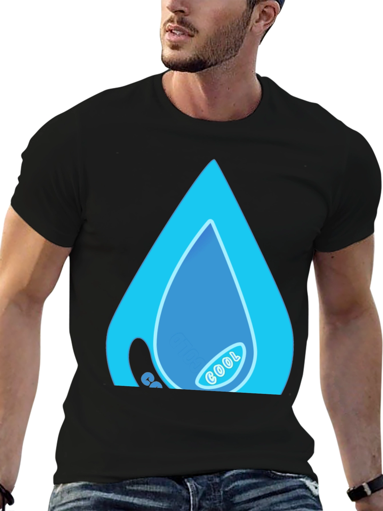 Cool Water Drop Graphic Black T-Shirt