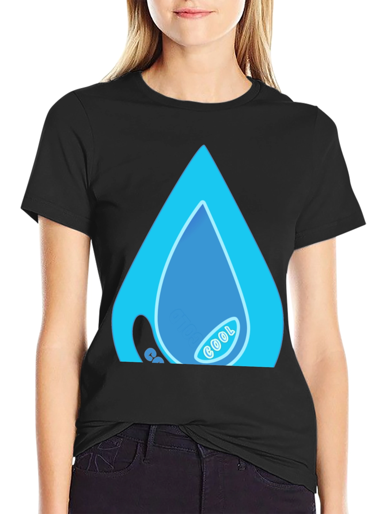 Cool Water Drop Graphic Black T-Shirt