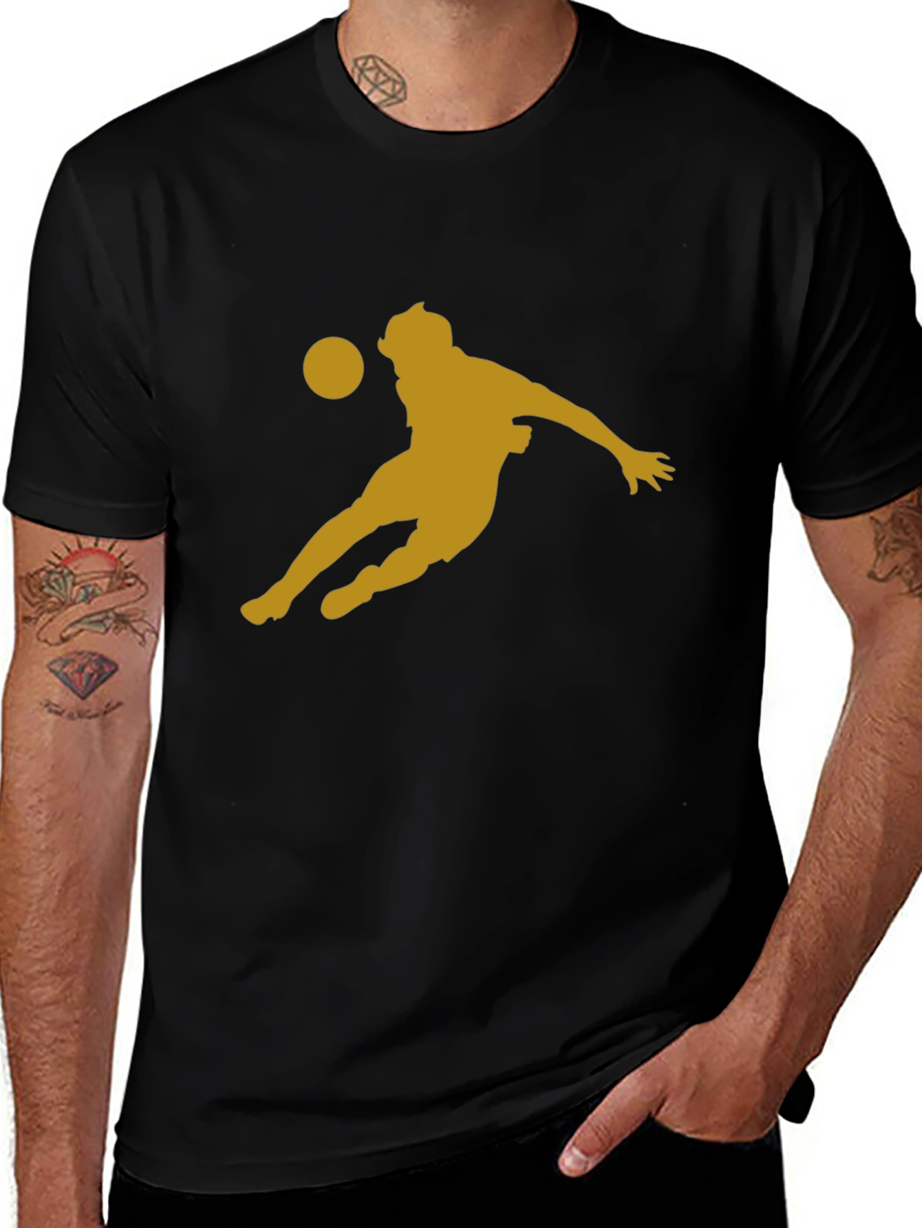 Soccer Player Graphic Tee - Black Cotton Blend