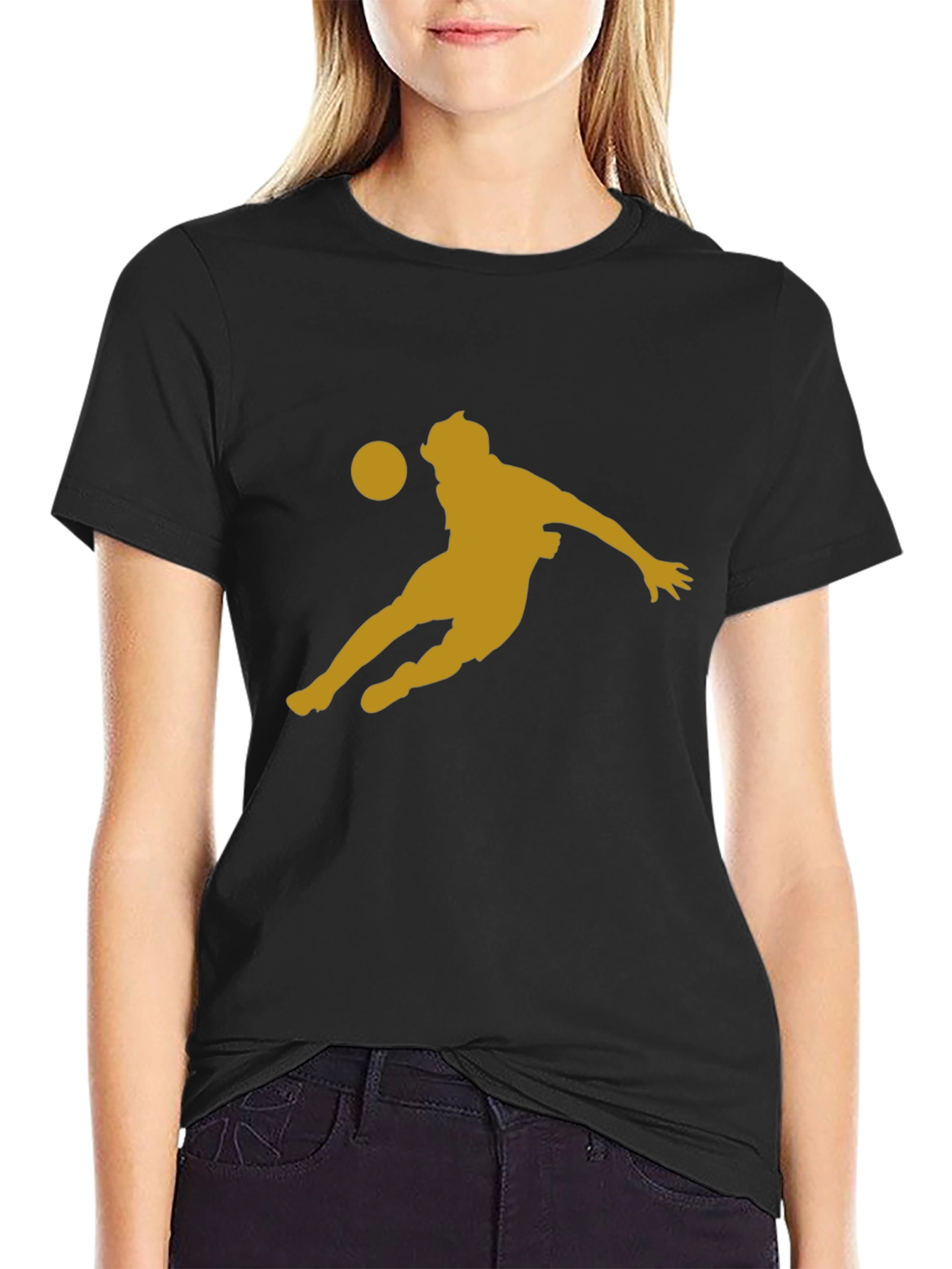 Soccer Player Graphic Tee - Black Cotton Blend
