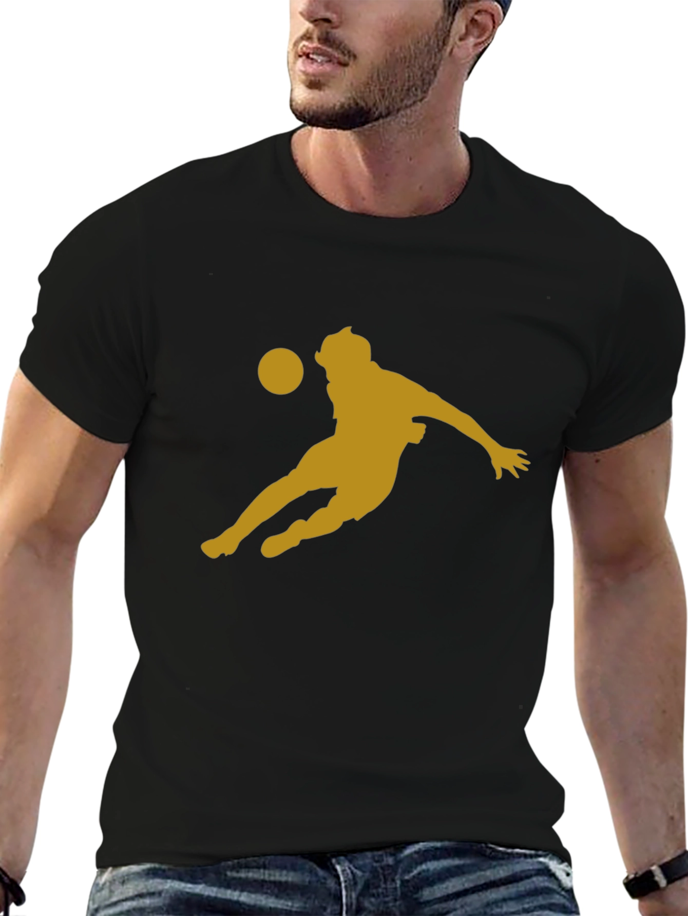 Soccer Player Graphic Tee - Black Cotton Blend