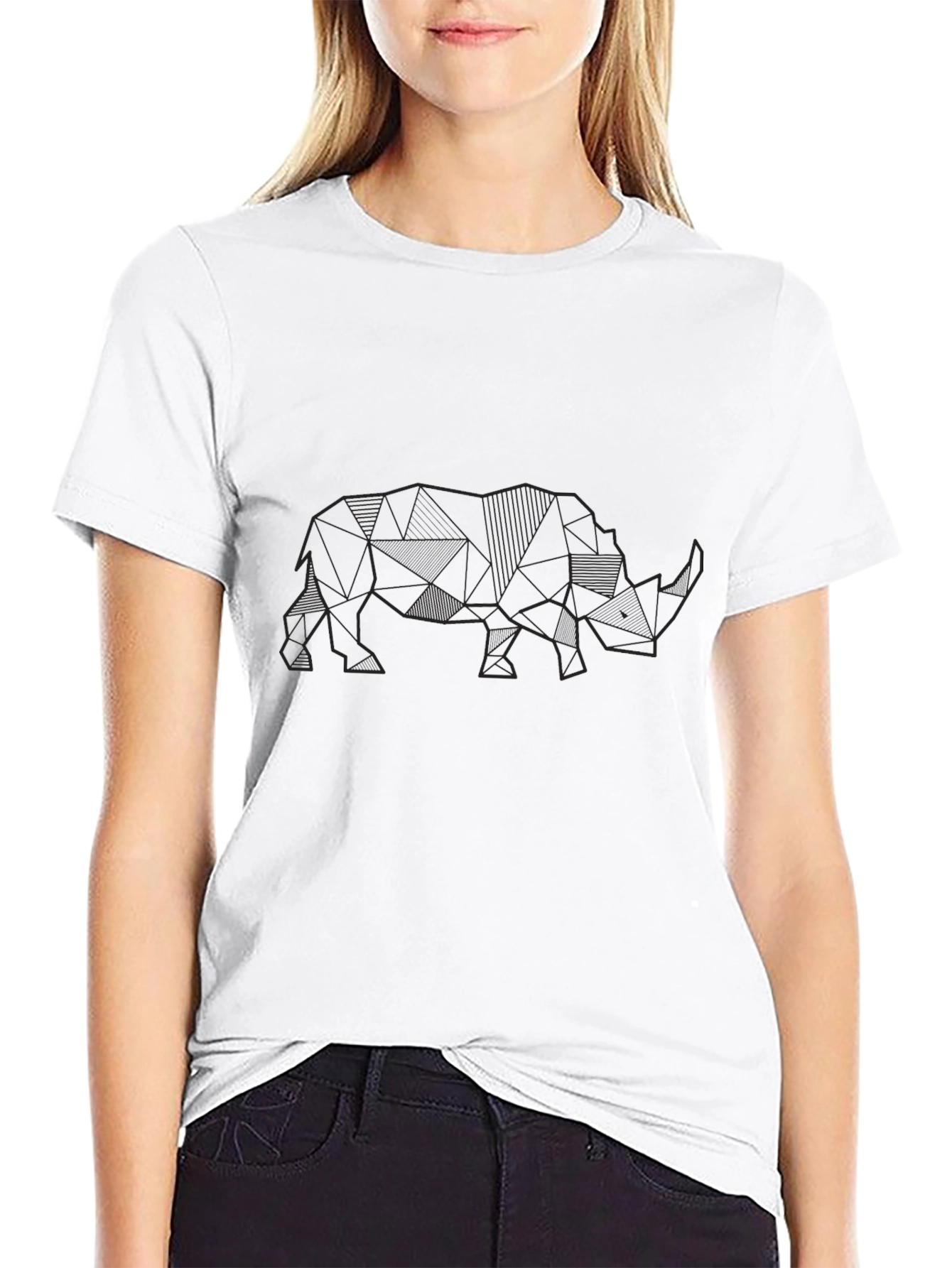 Geometric Rhino Graphic Tee - Modern Style