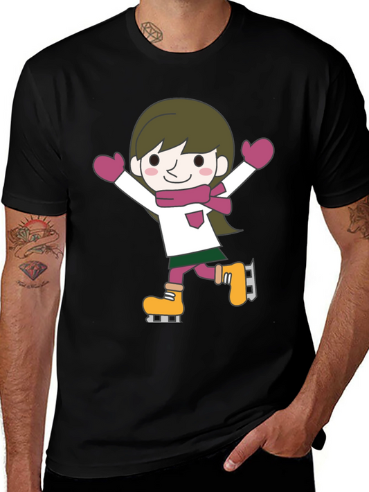 Cute Cartoon Skater Graphic Tee - Black