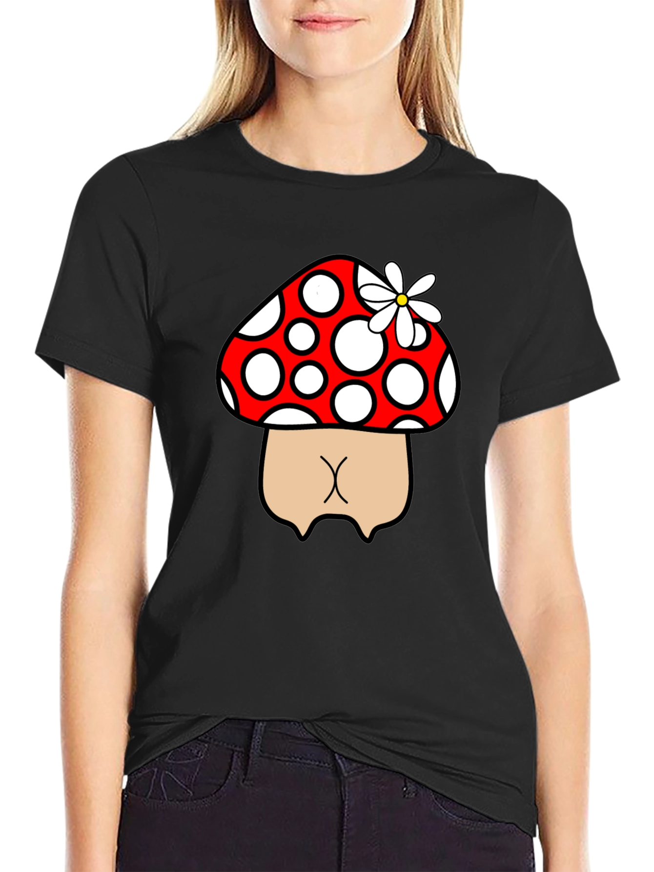 Mushroom Butt Funny Graphic Tee - Black