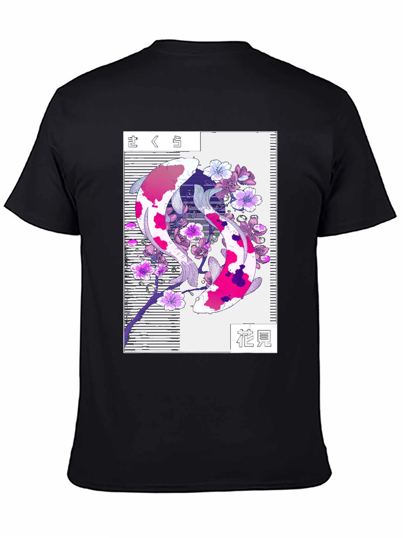 Koi Fish Cherry Blossom Graphic Tee - Black