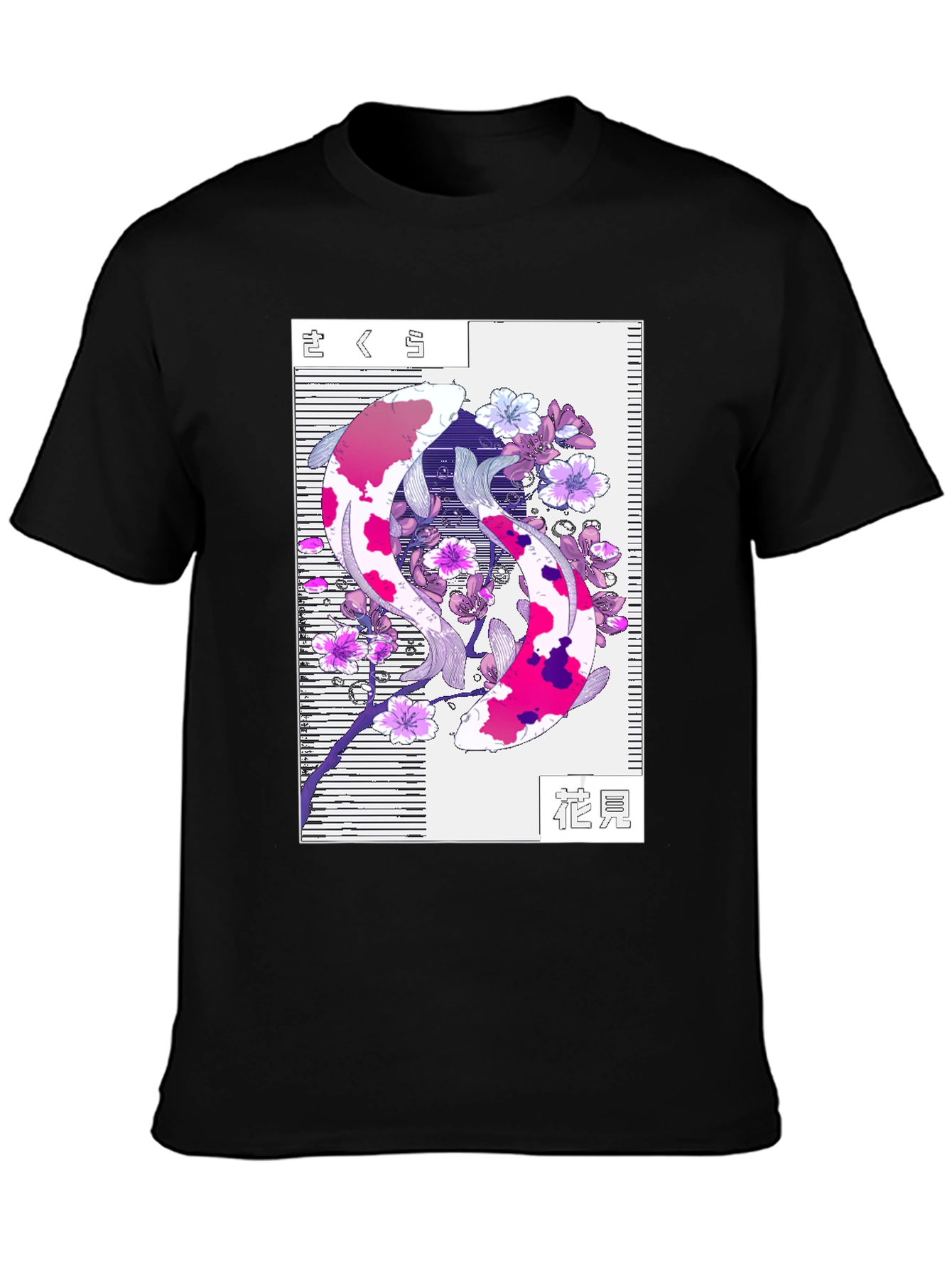 Koi Fish Cherry Blossom Graphic Tee - Black