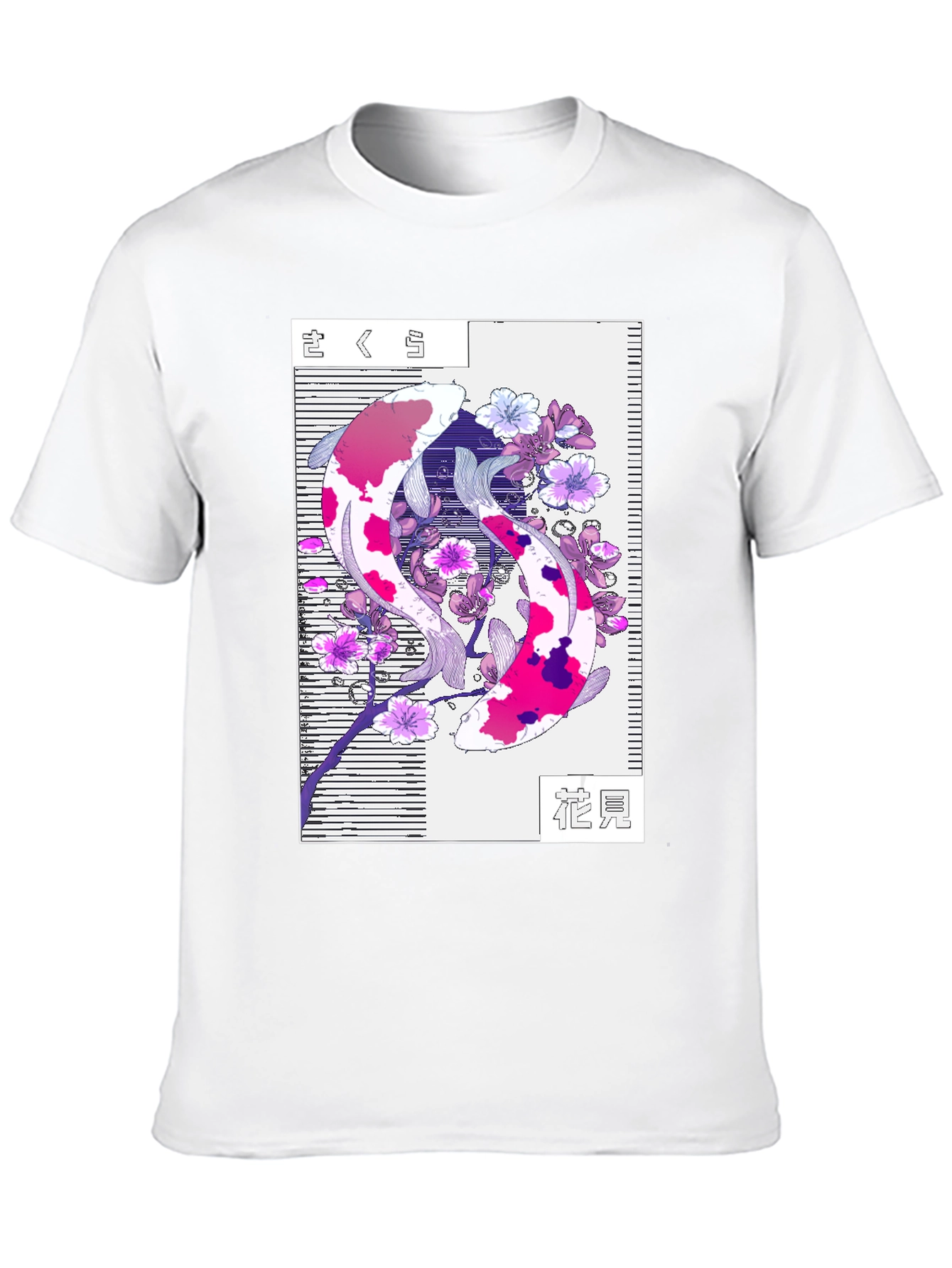 Koi Fish Cherry Blossom Graphic Tee - Black