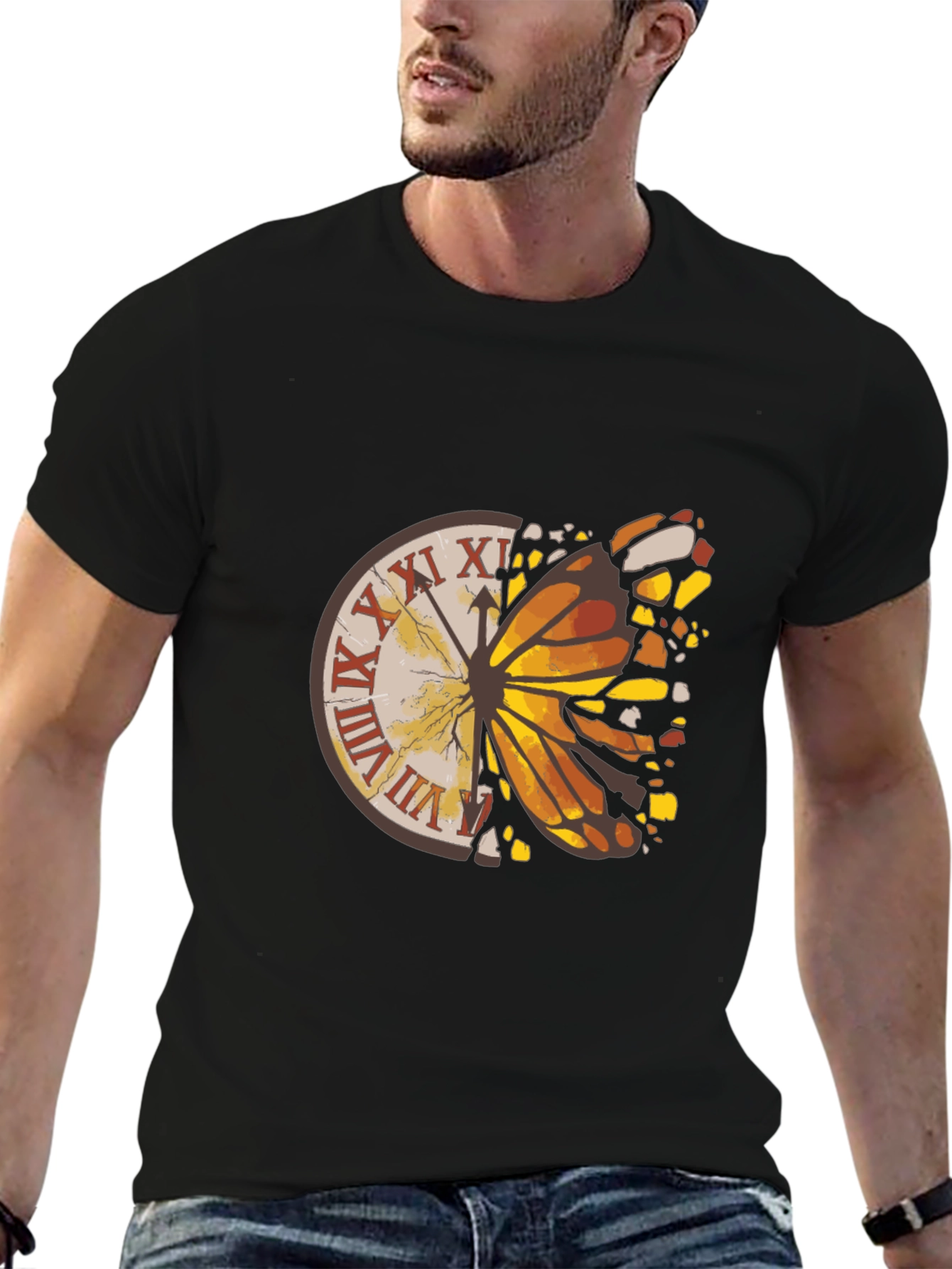 Butterfly Clock Graphic Tee - Mens Black T-Shirt