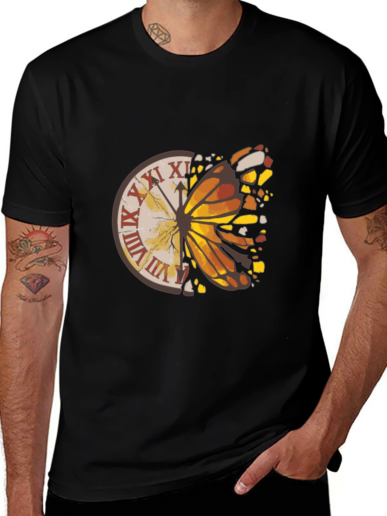 Butterfly Clock Graphic Tee - Mens Black T-Shirt