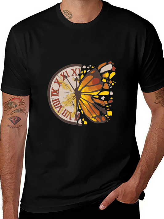 Butterfly Clock Graphic Tee - Mens Black T-Shirt