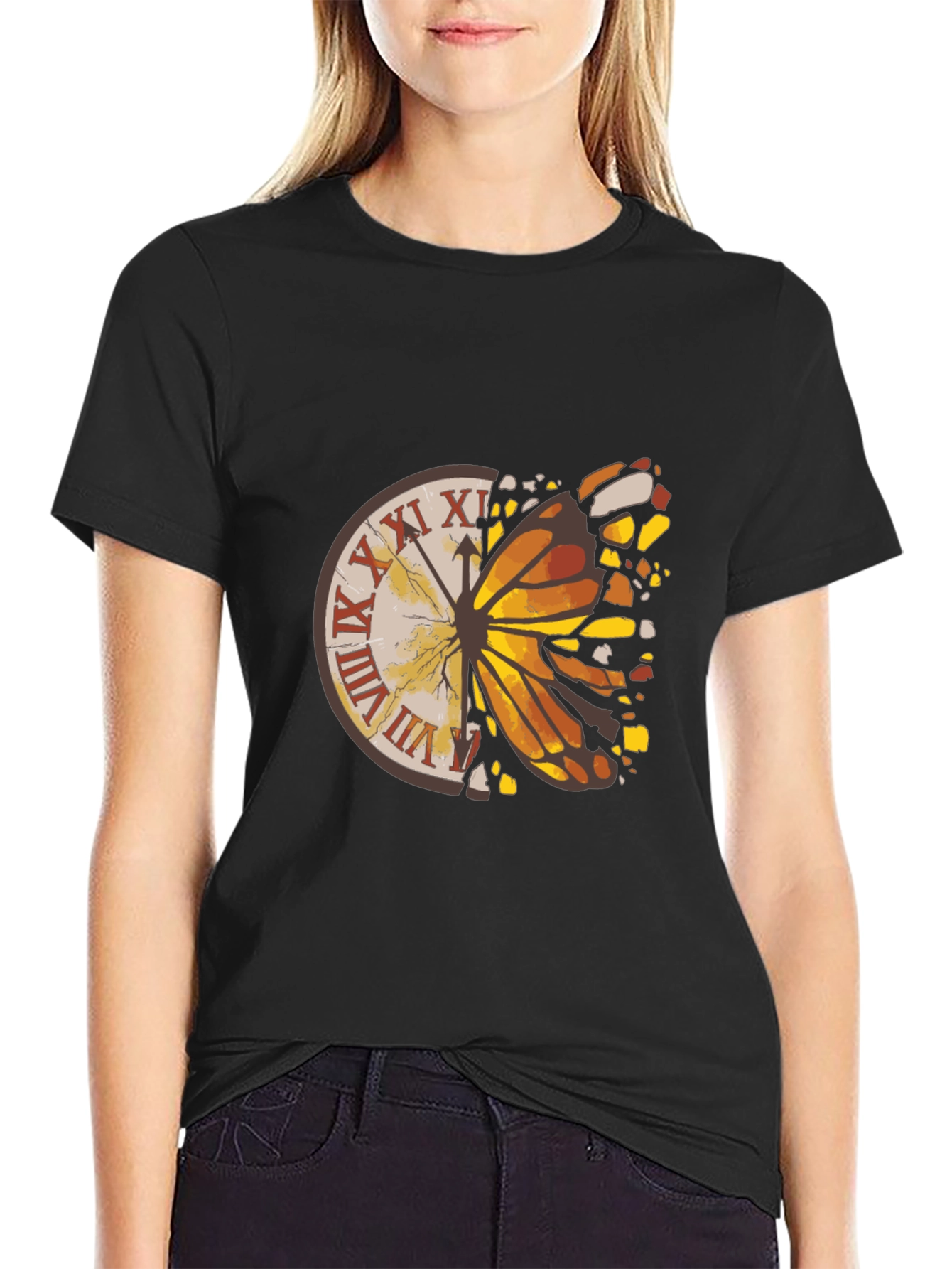 Butterfly Clock Graphic Tee - Mens Black T-Shirt
