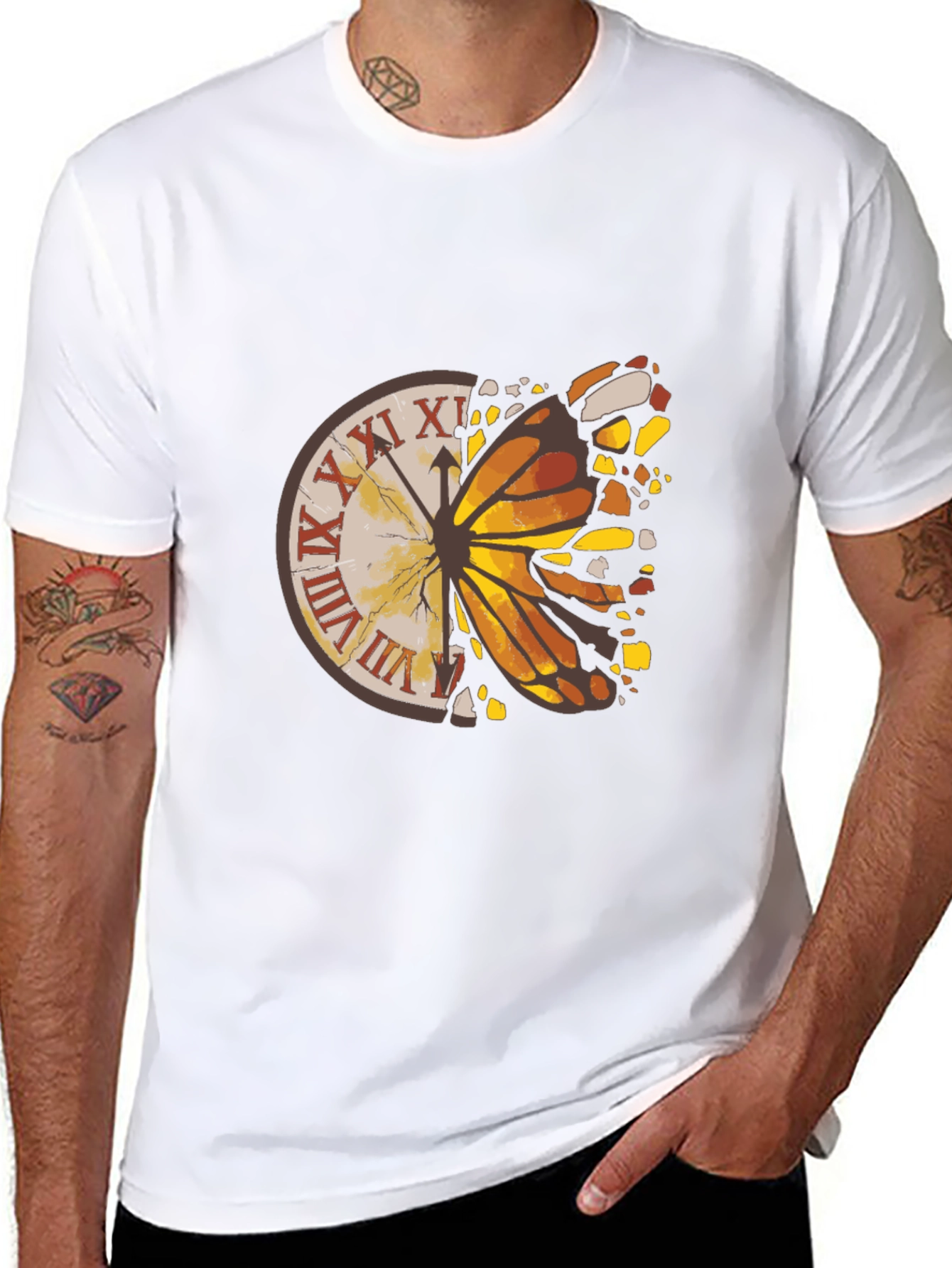 Butterfly Clock Graphic Tee - Mens Black T-Shirt