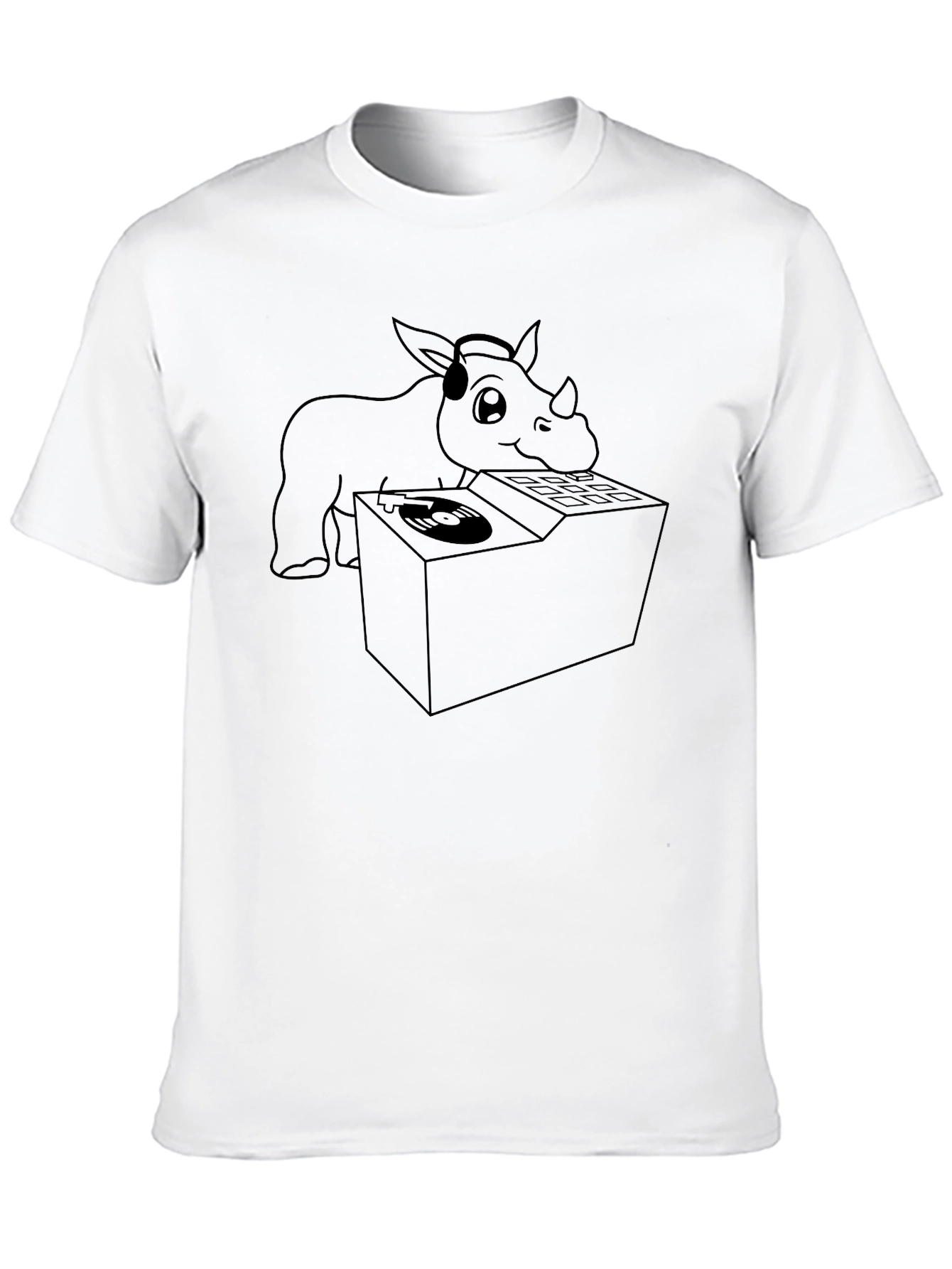 DJ Rhino Black T-Shirt - Cool Animal Graphic Tee
