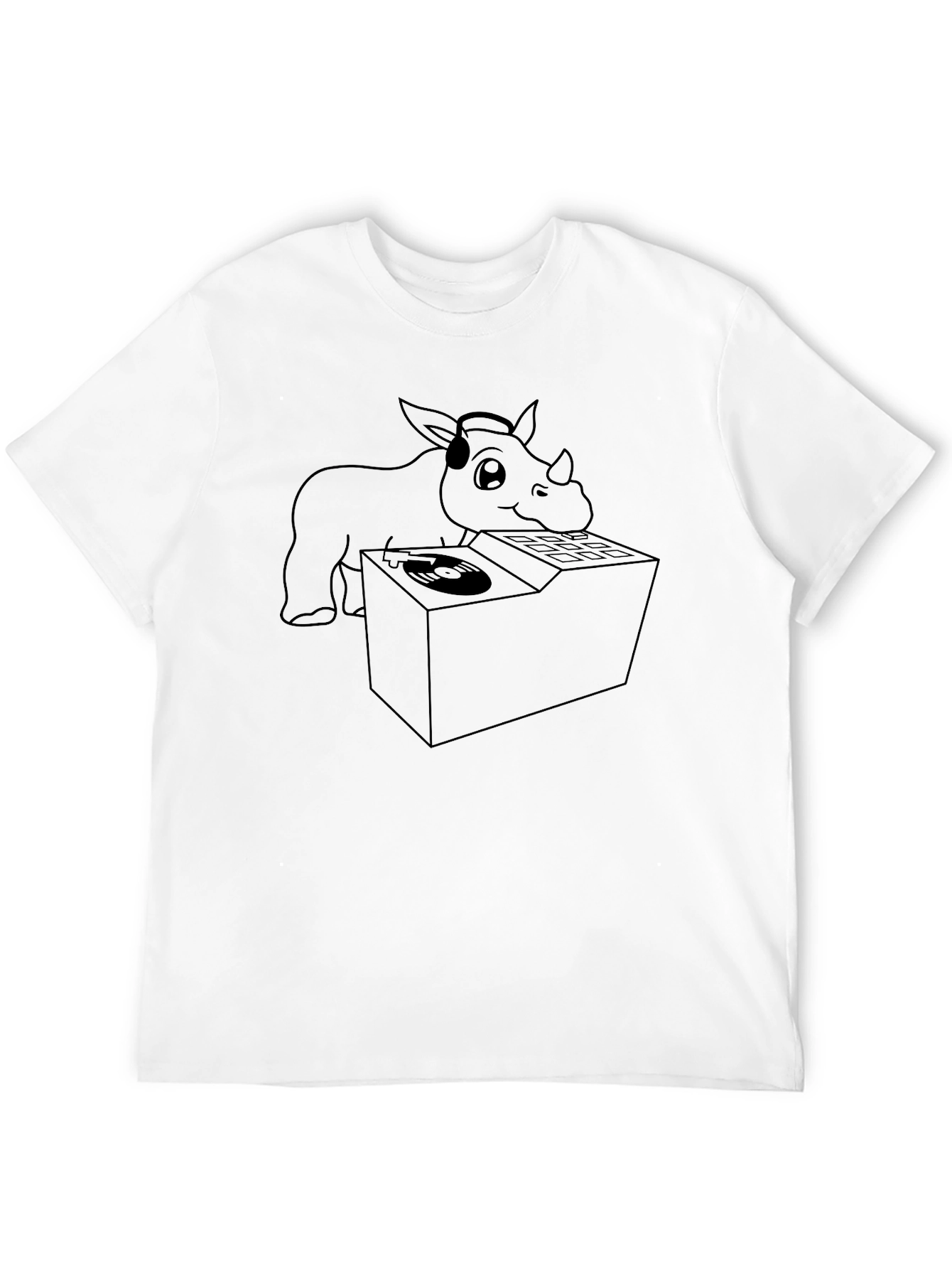 DJ Rhino Black T-Shirt - Cool Animal Graphic Tee