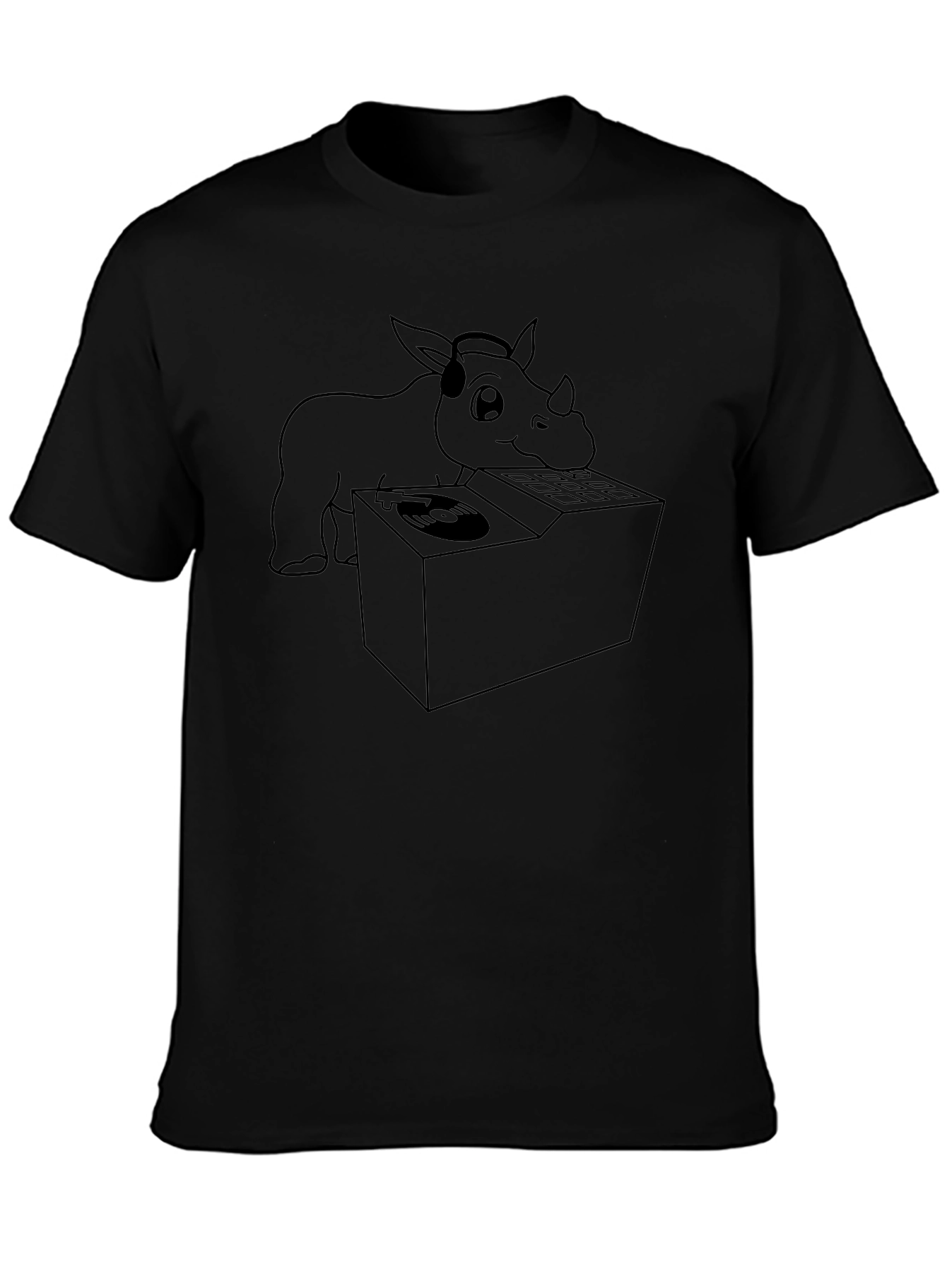 DJ Rhino Black T-Shirt - Cool Animal Graphic Tee